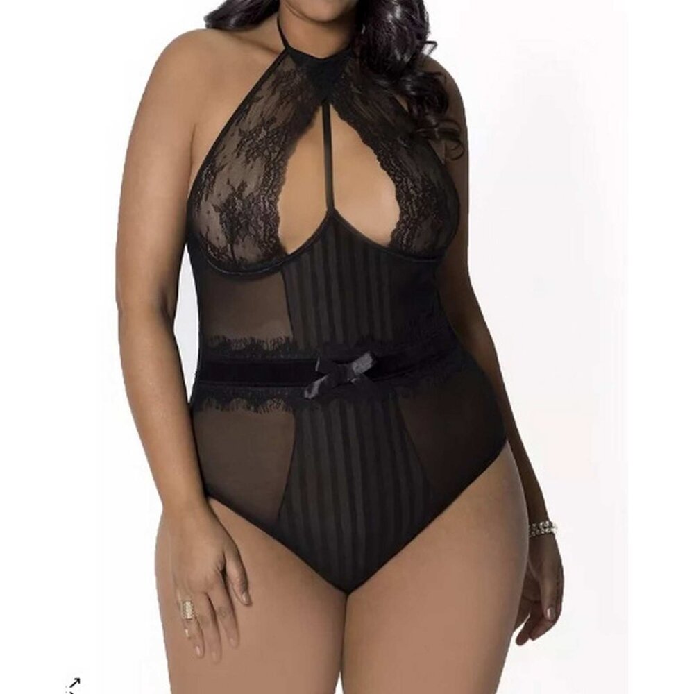 ICOLLECTION Deidra Lingerie Bodysuit Plus Size 1X (818)